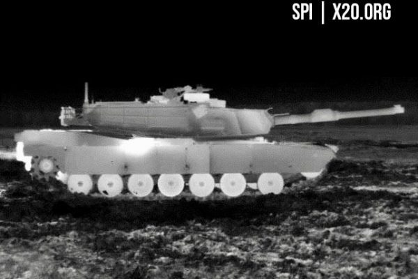White hot image of Thermal scope on military tank during live fire