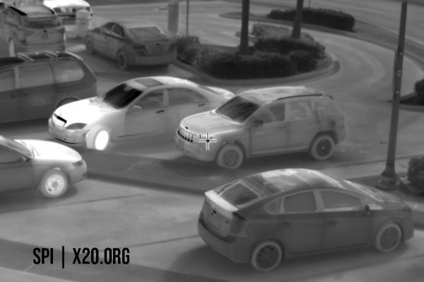 White hot thermal images of parking lot