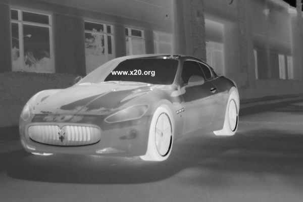 white hot thermal image of car