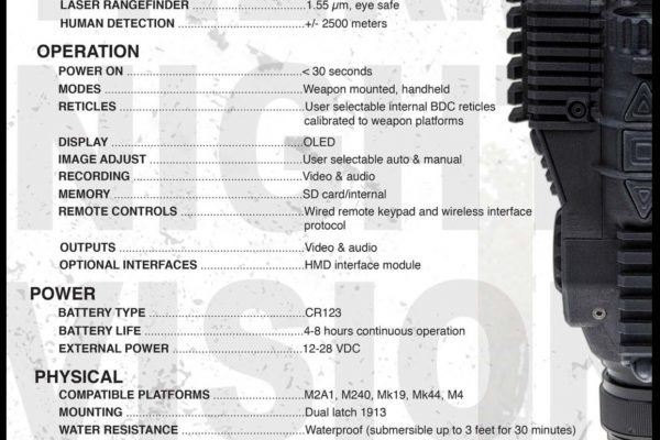 Thermal night vision laser rangefinder video outputs weapon sight